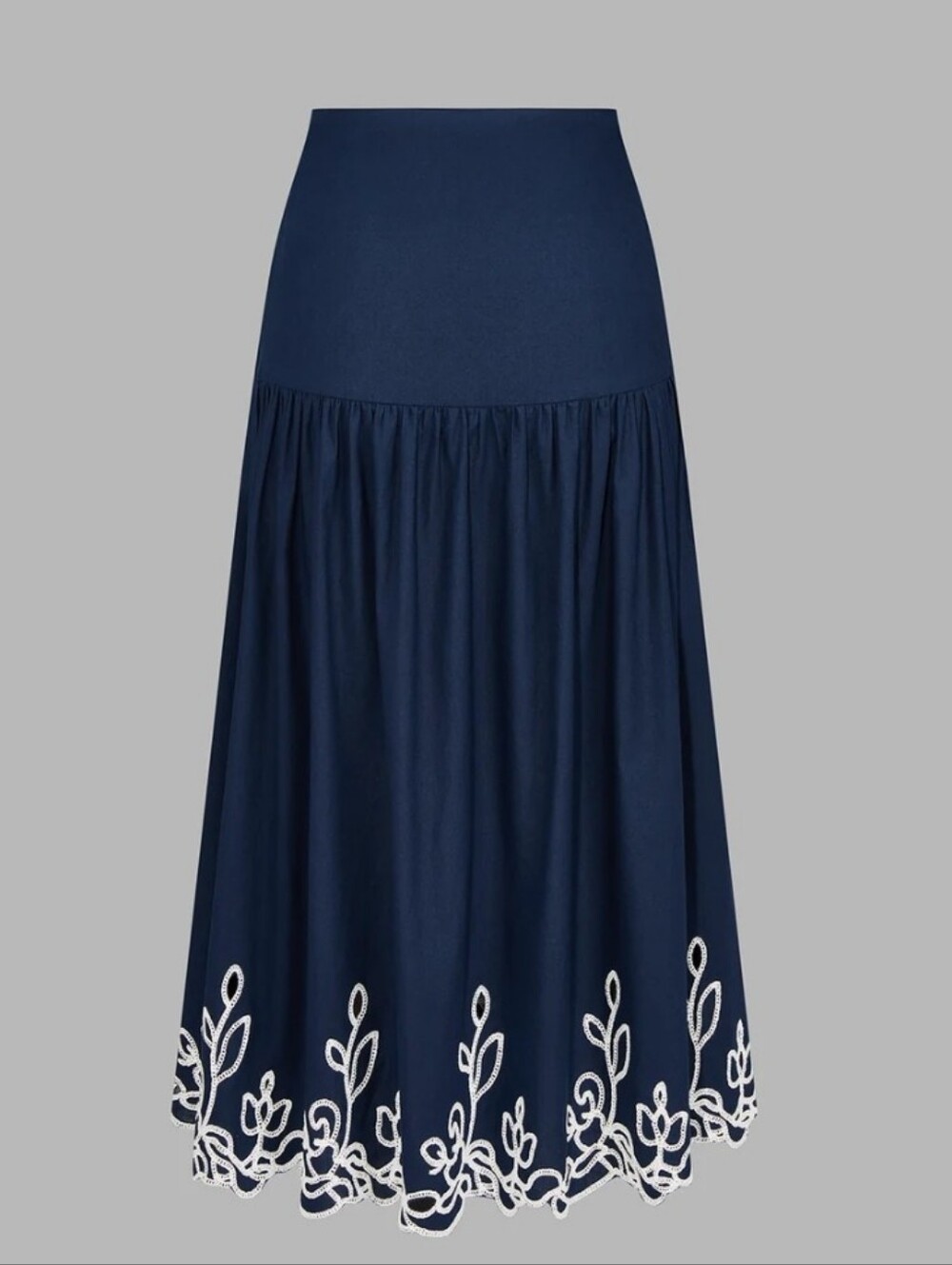 Embroidered Navy Blue Midi Skirt Set - Picture 7 of 11